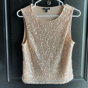 EXPRESS Sparkly Sequin Sleeveless Stretch Fitted Blush Beige Tank Top Size M